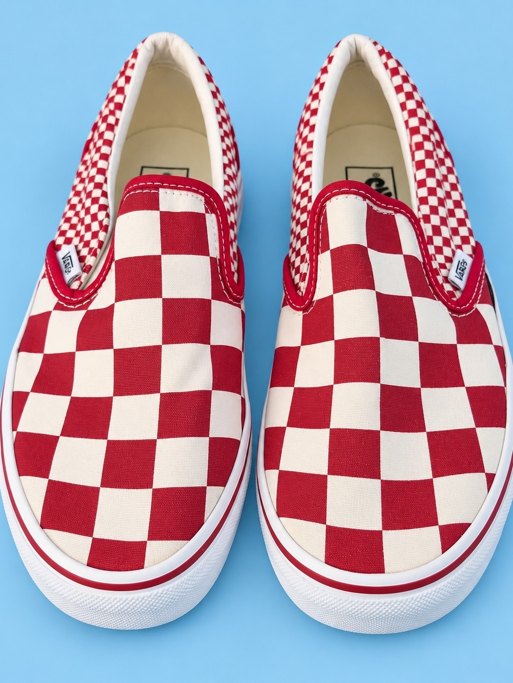 Vans Classic Slip-On Red White Checkerboard Shoes Women 7.5 Men 6 Skate Sneakers